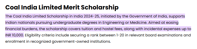 Coal India Limited Scholarships 2025 Apply